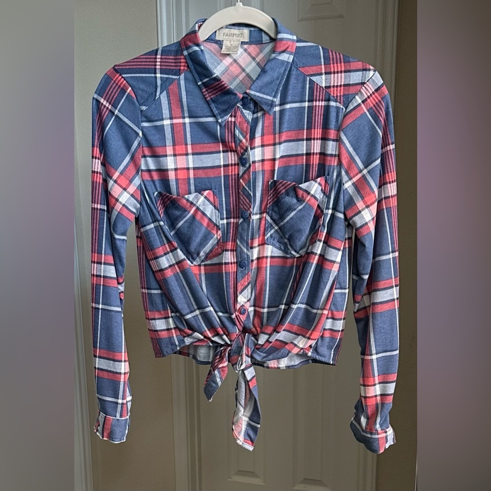 Passport Plaid Tie-Front Crop Top